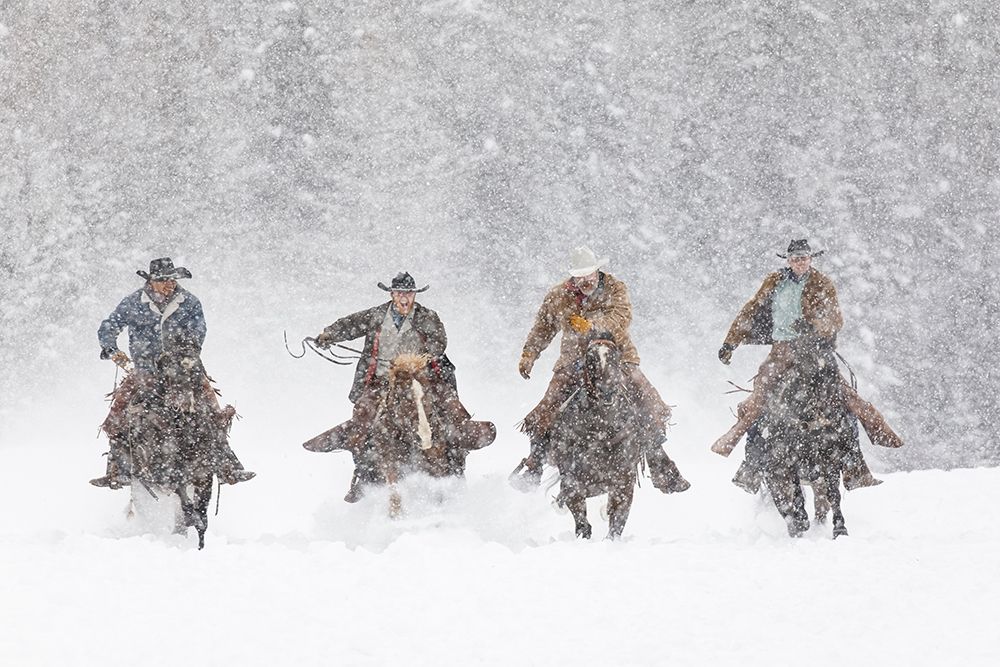 Cowboys during winter roundup-Kalispell-Montana art print by Adam Jones for $57.95 CAD